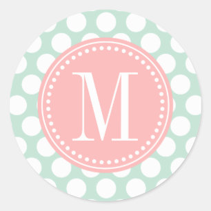 Sticker Rond Monogramme de la menthe chic et des grands points