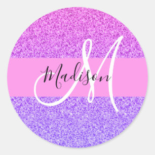 Sticker Rond Monogramme de la Parties scintillant violette de g