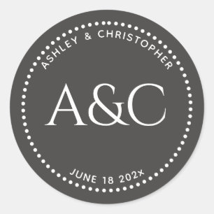Sticker Rond Monogramme de l'anneau d'ardoise foncée moderne