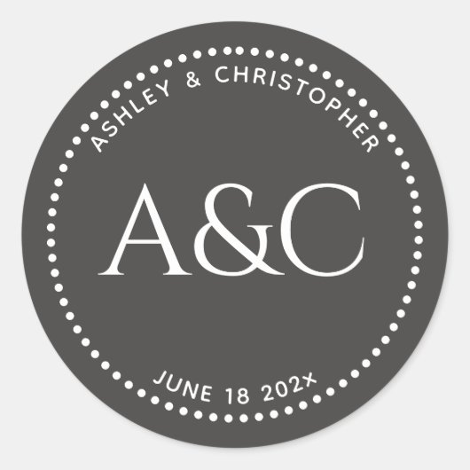 Sticker Rond Monogramme de l'anneau d'ardoise foncée moderne (Devant)