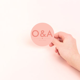 Sticker Rond Monogramme de l'enveloppe Mariage moderne   Corail
