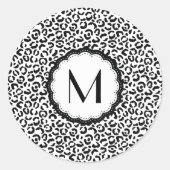 Sticker Rond Monogramme de léopard noir et blanc (Devant)