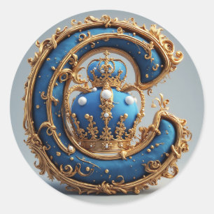 Sticker Rond Monogramme de lettre C bleu royal