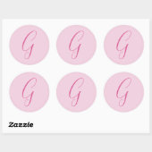 Sticker Rond Monogramme de lettre initiale rose clair chic uni (Feuille)