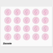 Sticker Rond Monogramme de lettre initiale rose clair chic uni (Feuille)