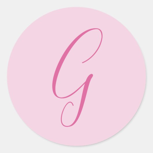 Sticker Rond Monogramme de lettre initiale rose clair chic uni (Devant)