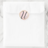 Sticker Rond Monogramme de lettre U rose blush aquarelle or chi (Sac)