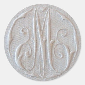 Sticker Rond Monogramme de lin antique 'M'