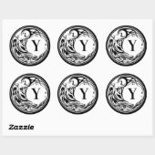 Sticker Rond Monogramme de loup tribal (Feuille)