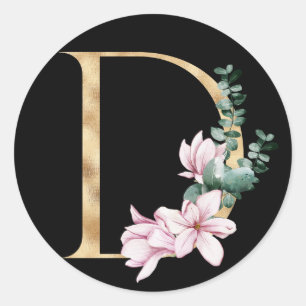 Sticker Rond monogramme de magnolia floral en lettre D or
