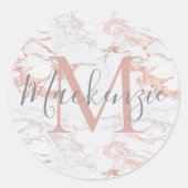 Sticker Rond Monogramme de marbre et d'huile d'or Rose (Devant)