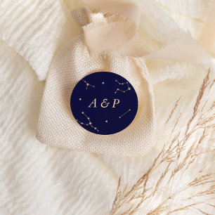 Sticker Rond Monogramme de mariage bleu constellation élégant