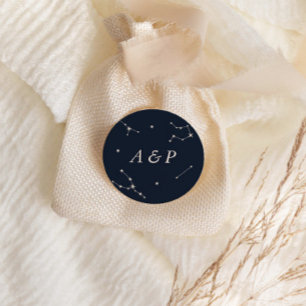 Sticker Rond Monogramme de mariage bleu constellation élégant