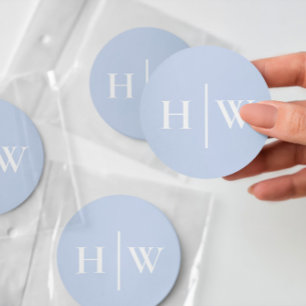 Sticker Rond Monogramme de mariage bleu élégant