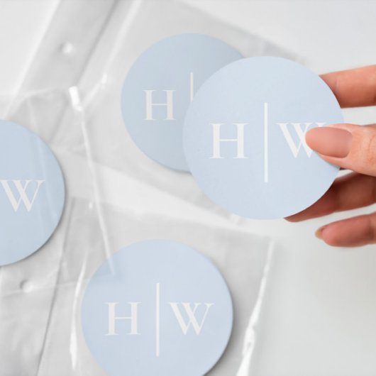 Sticker Rond Monogramme de mariage bleu élégant