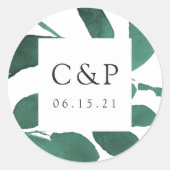 Sticker Rond Monogramme de Mariage botanique pressé (Devant)