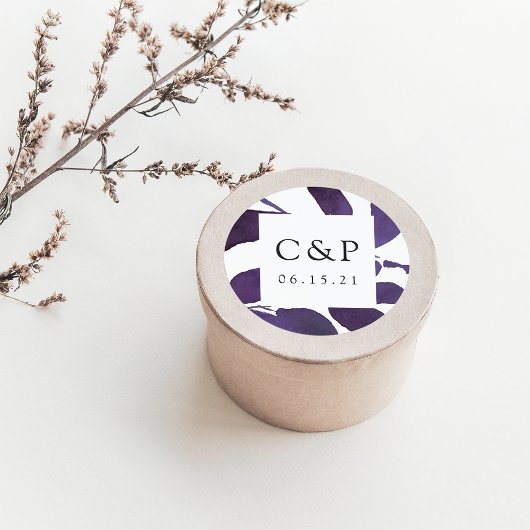 Sticker Rond Monogramme de Mariage botanique pressé