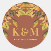 Sticker Rond Monogramme de Mariage de automne de feuillage Brow (Devant)