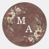 Sticker Rond Monogramme de Mariage de fleurs rouges de grenat r (Devant)