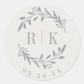 Sticker Rond Monogramme de Mariage de germe bleu rustique (Devant)
