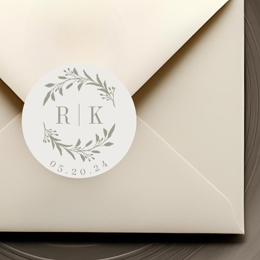 Sticker Rond Monogramme de Mariage de germes de bois rustique