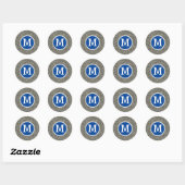 Sticker Rond Monogramme De Mariage De Parties scintillant Bleu (Feuille)