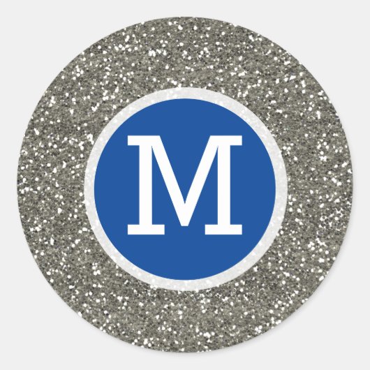 Sticker Rond Monogramme De Mariage De Parties scintillant Bleu (Devant)