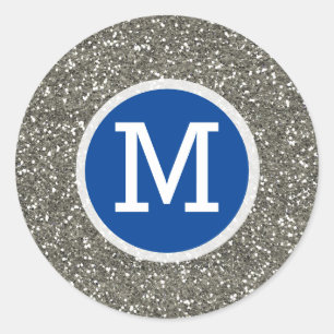 Sticker Rond Monogramme De Mariage De Parties scintillant Bleu 