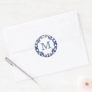 Sticker Rond monogramme de mariage de tuiles méditerranéennes