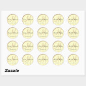 Sticker Rond Monogramme de Mariage d'or jaune classique (Feuille)