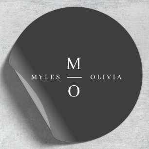 Sticker Rond Monogramme de mariage Élégant Minimaliste Élégant 