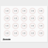 Sticker Rond Monogramme de mariage élégant simple rose pâle (Feuille)