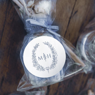 Sticker Rond Monogramme de mariage en forme de couronne ovale b