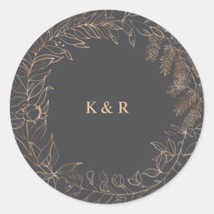 Sticker Rond monogramme de mariage floral romantique or