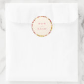 Sticker Rond Monogramme de mariage floral rose orange rétro boh (Sac)