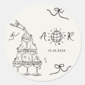 Sticker Rond Monogramme de Mariage français fantaisie à main (Devant)