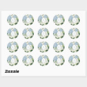 Sticker Rond Monogramme de mariage Hydrangea Bleu Poussiéreux (Feuille)