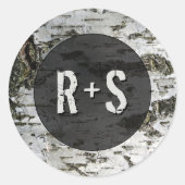 Sticker Rond Monogramme de mariage moderne en écorce d'arbre bo (Devant)