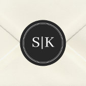 Sticker Rond Monogramme de mariage noir et blanc modifiable com
