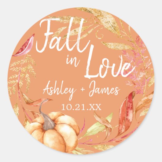 Sticker Rond Monogramme de mariage orange feuille d'automne tom (Devant)