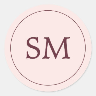 Sticker Rond Monogramme de Mariage rose pâle de Bourgogne moder