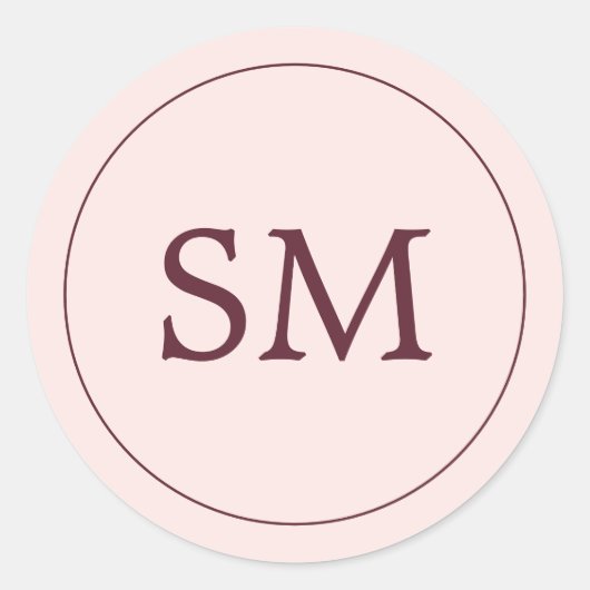 Sticker Rond Monogramme de Mariage rose pâle de Bourgogne moder (Devant)