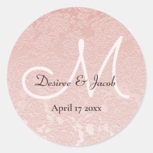 Sticker Rond Monogramme de mariage rose vif