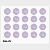 Sticker Rond Monogramme de mariage simple moderne lavande ANDRE (Feuille)