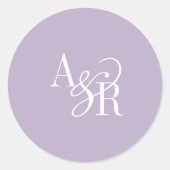Sticker Rond Monogramme de mariage simple moderne lavande ANDRE (Devant)