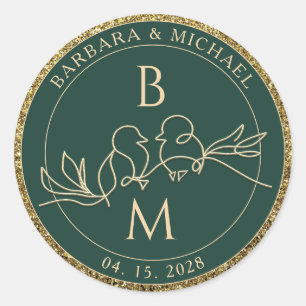 Sticker Rond Monogramme de mariage vert émeraude
