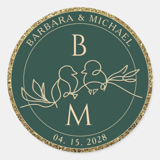 Sticker Rond Monogramme de mariage vert émeraude (Devant)