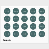 Sticker Rond Monogramme de Mariage vert Jasper simple (Feuille)