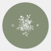 Sticker Rond Monogramme de mariage vert sauge classique (Devant)