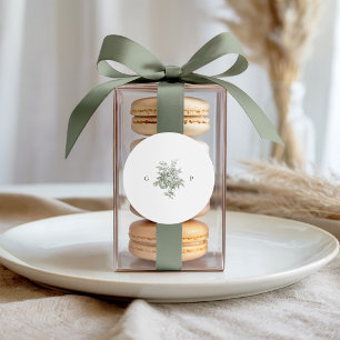 Sticker Rond Monogramme de mariage vert sauge classique